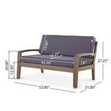 Grenada Loveseat and Coffee Table Set for Patio, Acacia Wood, Gray Finish with Dark Gray Outdoor Cushions Noble House