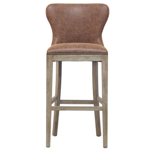 Dorsey Faux Leather Bar Stool – Stylish, Distressed Design for Modern or Transitional Spaces, 30” Height