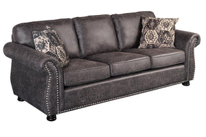 Porter Designs Elk River Leather-Look & Nail Head Transitional Sofa Gray 01-33C-01-9702A