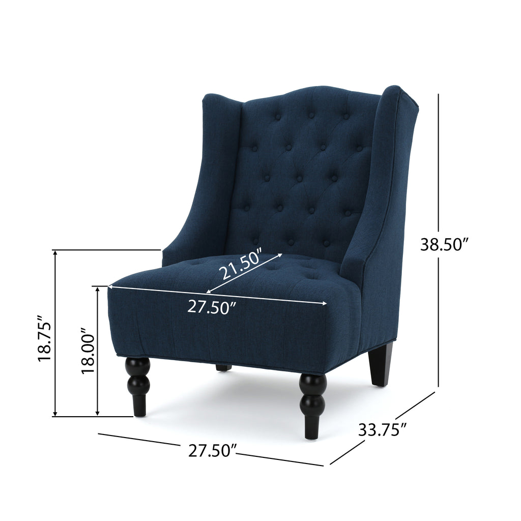 Toddman High-Back Dark Blue Fabric Club Chair Noble House