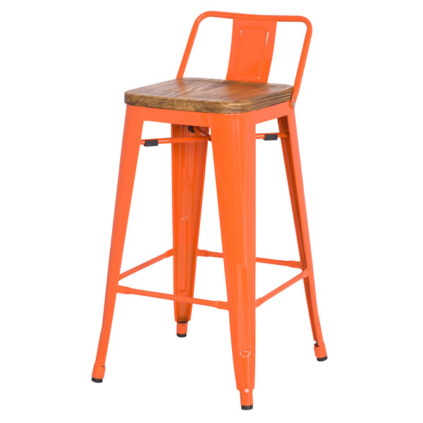 Metropolis Low-Back Bar Stool Set of 4 - Stylish Pine Wood, Sturdy Steel Frame for Modern Spaces