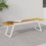 Noble House Gaylor Outdoor Modern Acacia Wood Dining Bench, Teak and White