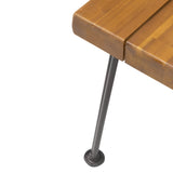 Zion Outdoor Modern Industrial Acacia Wood Bench with Metal Hairpin Legs, Teak and Rustic Metal Noble House