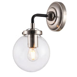 Bethel Polished Nickel & Black Wall Sconce in Steel & Glass