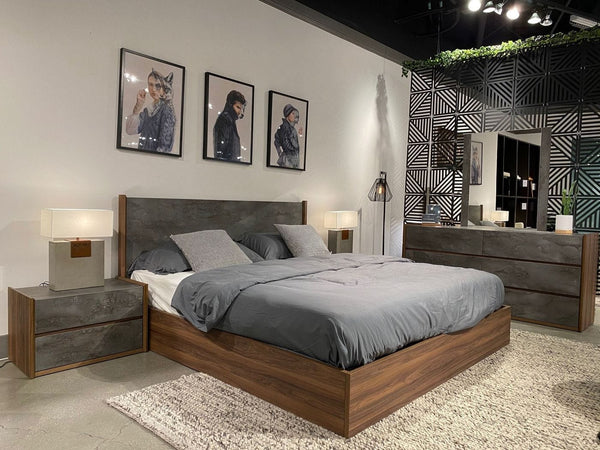 VIG Furniture Nova Domus Rado - Modern Walnut & Volcanic Slate Bed VGACRADO-WAL-BED