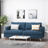 Dallin Contemporary Fabric 3 Seater Sofa, Navy Blue and Silver Noble House