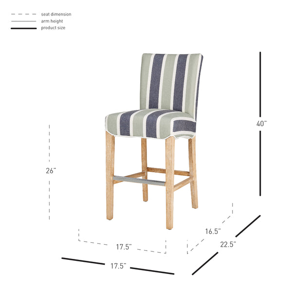 Milton Fabric Counter Stool Hurley Stripe Blue