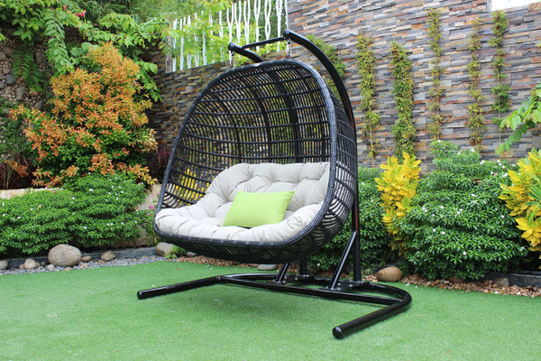 VIG Furniture Renava San Juan Outdoor Black & Beige Hanging Chair VGATRAHM-026