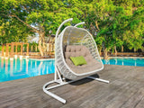 VIG Furniture Renava San Juan Outdoor White & Beige Hanging Chair VGATRAHM-026-BEG VGATRAHM-026-BEG