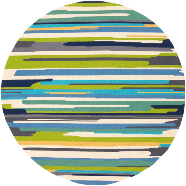 Rain RAI-1270 Modern Polypropylene Rug RAI1270-8RD Emerald, Lime, Bright Yellow, Sky Blue, Navy, Aqua, Medium Gray, Cream 100% Polypropylene 8' Round