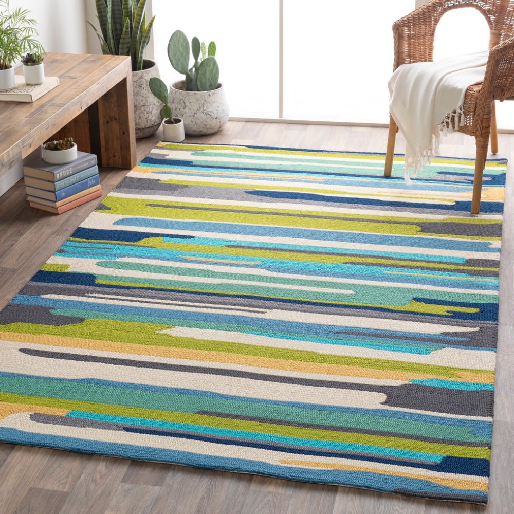 Rain RAI-1270 Modern Polypropylene Rug RAI1270-912 Emerald, Lime, Bright Yellow, Sky Blue, Navy, Aqua, Medium Gray, Cream 100% Polypropylene 9' x 12'