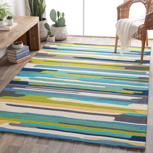 Rain RAI-1270 Modern Polypropylene Rug RAI1270-912 Emerald, Lime, Bright Yellow, Sky Blue, Navy, Aqua, Medium Gray, Cream 100% Polypropylene 9' x 12'