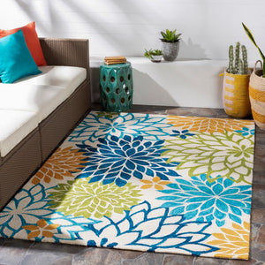 Rain RAI-1279 Modern Polypropylene Rug RAI1279-912 Grass Green, Navy, Sky Blue, Burnt Orange, Cream 100% Polypropylene 9' x 12'