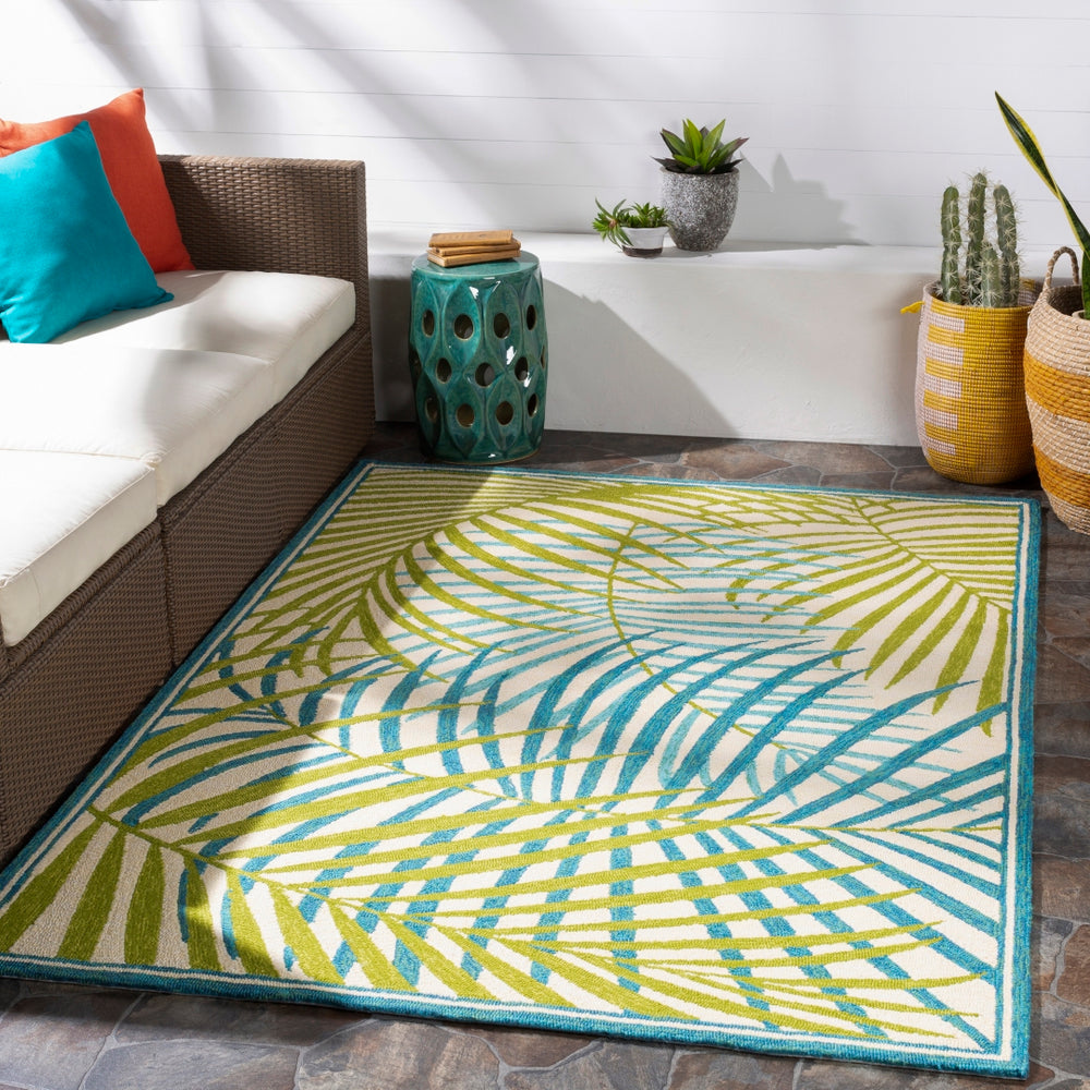 Rain RAI-1286 Coastal Polypropylene Rug RAI1286-912 Grass Green, Sky Blue, Cream 100% Polypropylene 9' x 12'
