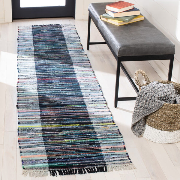 Safavieh Rag Rug 122 Flatweave 100% Cotton Pile Rug Grey / Black 100% COTTON PILE RAR122F-9