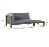 Oana Outdoor Acacia Wood Left Arm Loveseat and Coffee Table Set with Cushion, Gray and Dark Gray Noble House