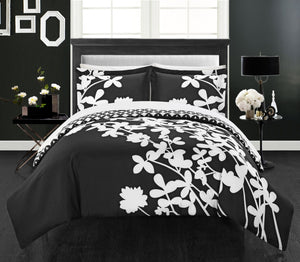 Calla Lily Black King 3pc Duvet Set