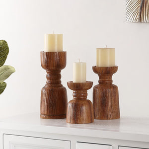 Lia Set of 3 Elegant Candle Holders - Chic Modern Design in Deep Brown for Stylish Home Decor