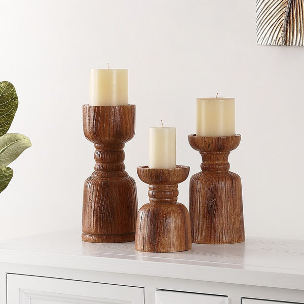 Lia Set of 3 Elegant Candle Holders - Chic Modern Design in Deep Brown for Stylish Home Decor