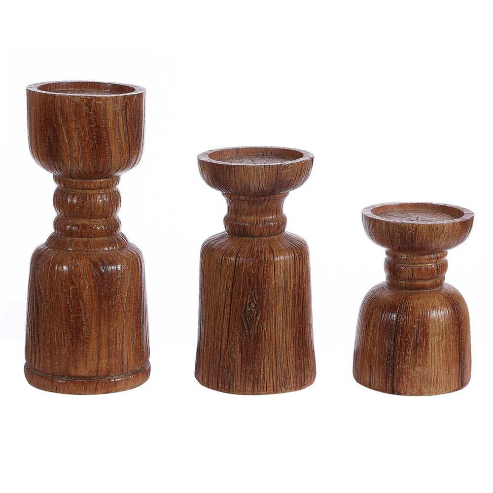 Lia Set of 3 Elegant Candle Holders - Chic Modern Design in Deep Brown for Stylish Home Decor