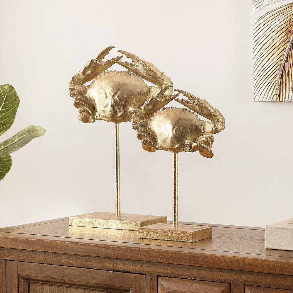 Conra Set of 2 Glamorous Golden Crab Table Décor - Coastal Elegance for Stylish Home Accents