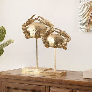 Conra Set of 2 Glamorous Golden Crab Table Décor - Coastal Elegance for Stylish Home Accents