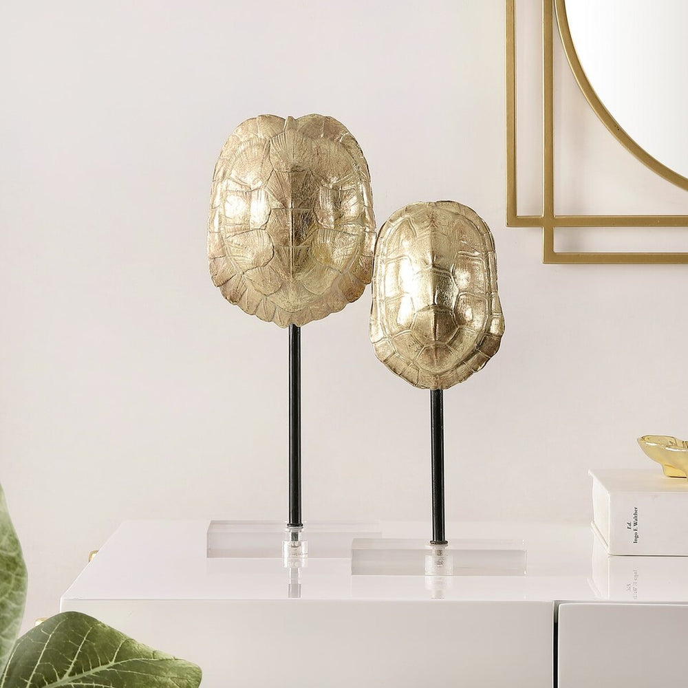 Eris Artistic Turtle Shell Table Decor Set of 2 - Glamorous Gold Accent for Coffee Tables