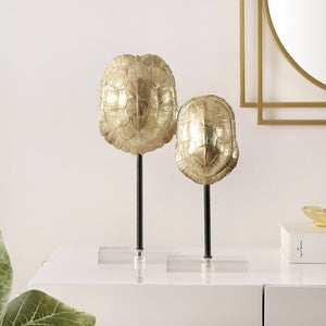 Eris Artistic Turtle Shell Table Decor Set of 2 - Glamorous Gold Accent for Coffee Tables