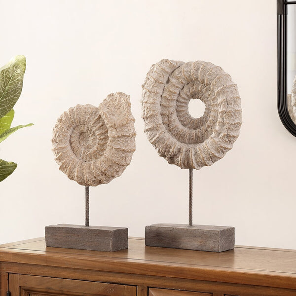 Toren Set of 2 Ammonite Shell Table Decor - Elegant Fossil-Inspired Accent for Your Home Décor