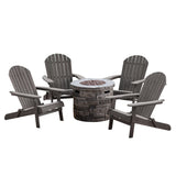 Maison Outdoor 5 Piece Acacia Wood/ Light Weight Concrete Adirondack Chair Set with Fire Pit