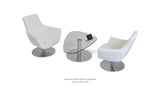 Island Round Coffee Table Set: Rebecca Armchair 
Swivel White Leatherette and Island Coffee Table Glass