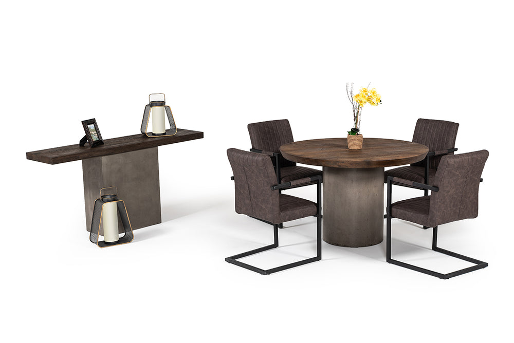 VIG Furniture Modrest Renzo Modern Round Oak & Concrete Dining Table VGGR649320