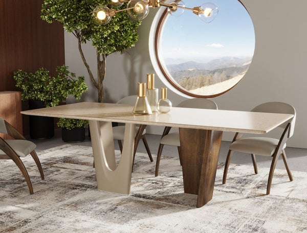 VIG Furniture Modrest Brianna - Contemporary Marble and Cream/Walnut Dining Table VGCS-DT-21076 VGCS-DT-21076