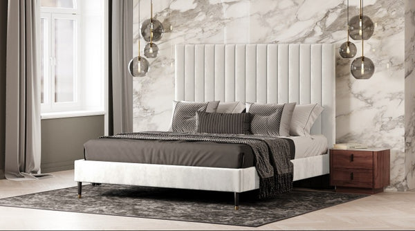 VIG Furniture Modrest Hemlock - Contemporary White Fabric Bed VGKK-B606-WHT-BED-C VGKK-B606-WHT-BED-C