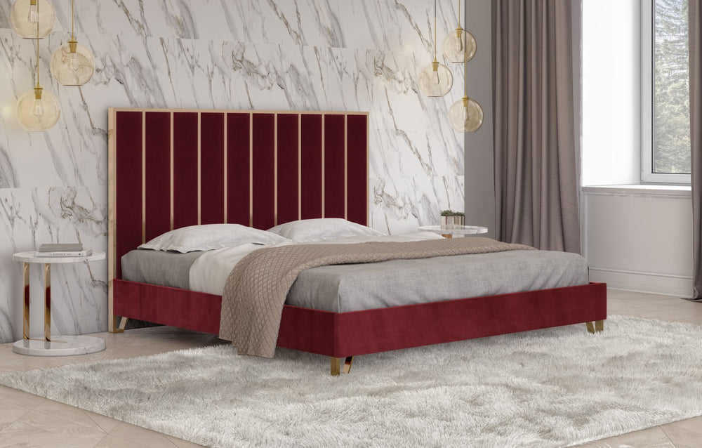 VIG Furniture Divani Casa Reyes Modern Red Velvet & Gold Eastern King Bed  VGYUHD-1880-RED