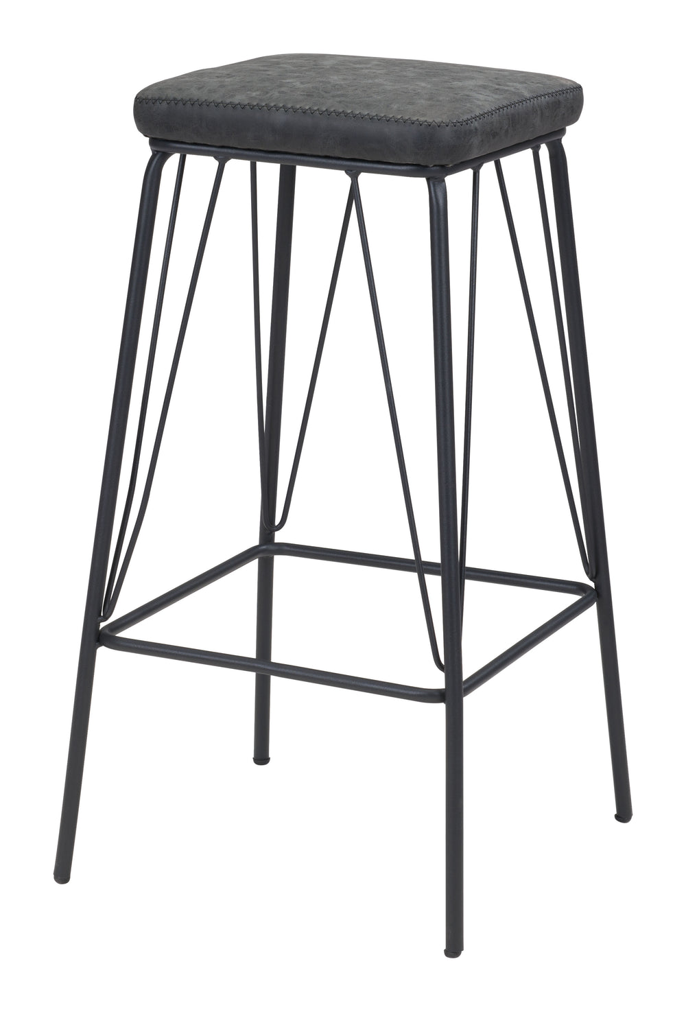Zuo Modern Samuel 100% Polyurethane, Plywood, Steel Modern Commercial Grade Counter Stool Set - Set of 2 Vintage Black, Black 100% Polyurethane, Plywood, Steel