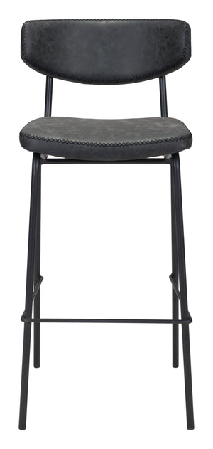 Zuo Modern Sharon 100% Polyurethane, Plywood, Steel Modern Commercial Grade Barstool Set - Set of 4 Vintage Black, Black 100% Polyurethane, Plywood, Steel