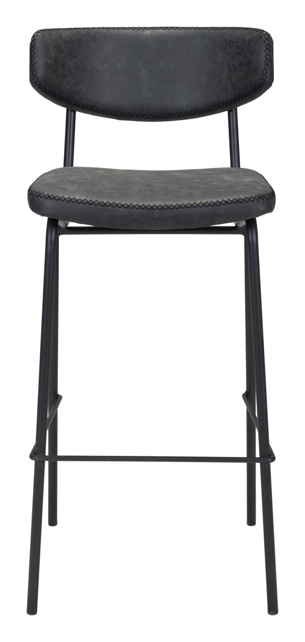 Zuo Modern Sharon 100% Polyurethane, Plywood, Steel Modern Commercial Grade Barstool Set - Set of 4 Vintage Black, Black 100% Polyurethane, Plywood, Steel