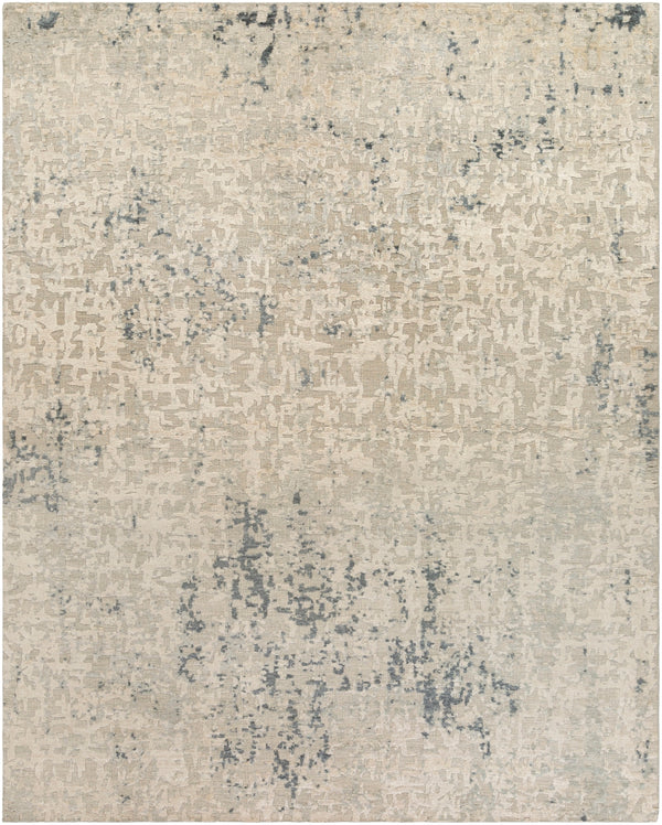 Resham RHM-2300 Modern Silk Rug RHM2300-810 Light Gray, Dark Green, White, Denim, Medium Gray 100% Silk 8' x 10'