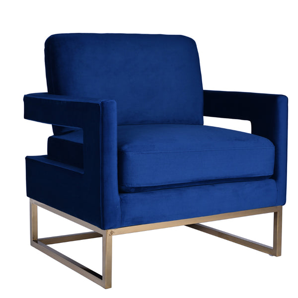 VIG Furniture Modrest Edna Modern Blue Velvet & Gold Accent Chair VGRH-RHS-AC-201-BLU