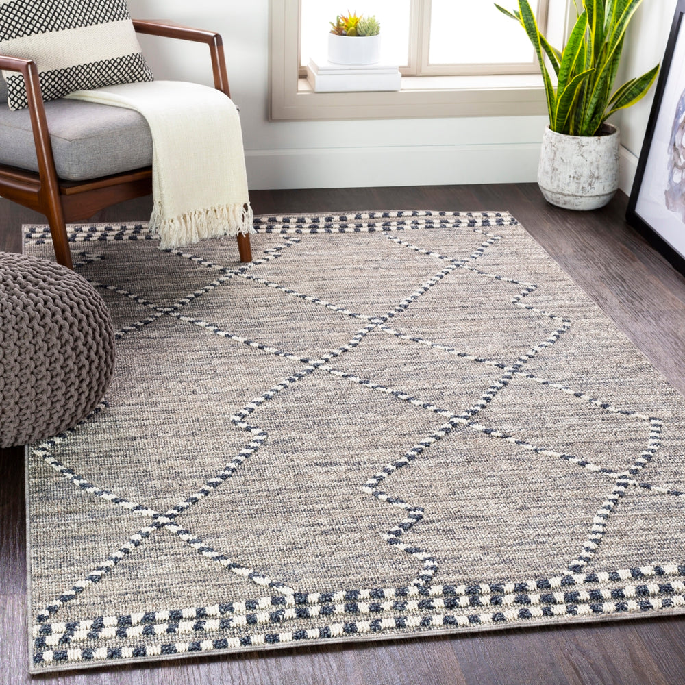 Ariana RIA-2300 Global Polypropylene Rug RIA2300-679 Charcoal, Medium Gray, Taupe, White 100% Polypropylene 6'7" x 9'