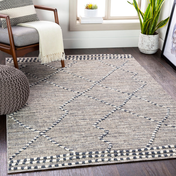 Ariana RIA-2300 Global Polypropylene Rug RIA2300-710103 Charcoal, Medium Gray, Taupe, White 100% Polypropylene 7'10" x 10'3"