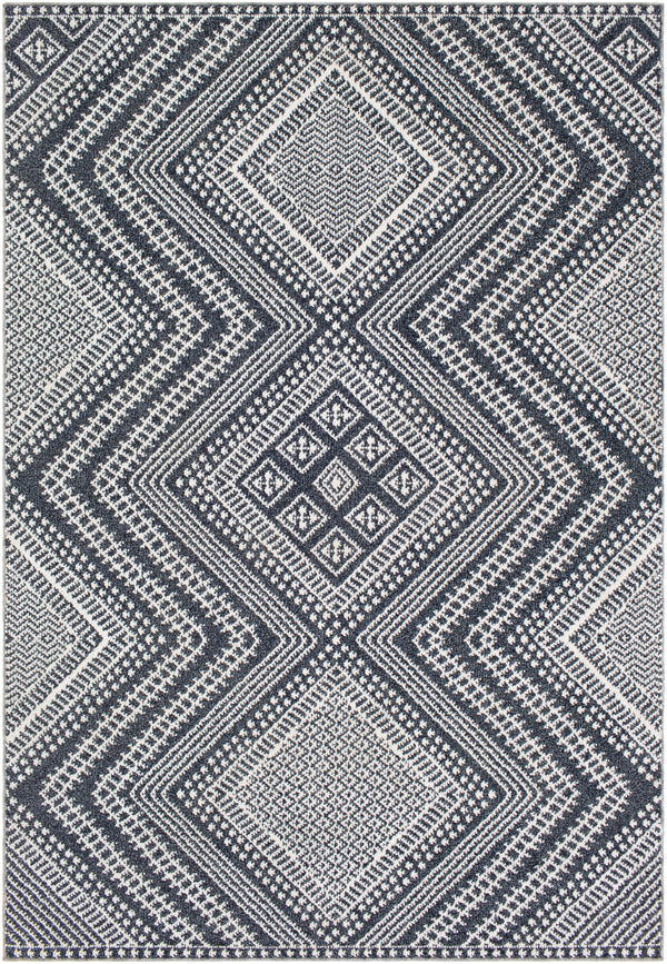 Ariana RIA-2301 Global Polypropylene Rug RIA2301-679 Charcoal, Medium Gray, White 100% Polypropylene 6'7" x 9'