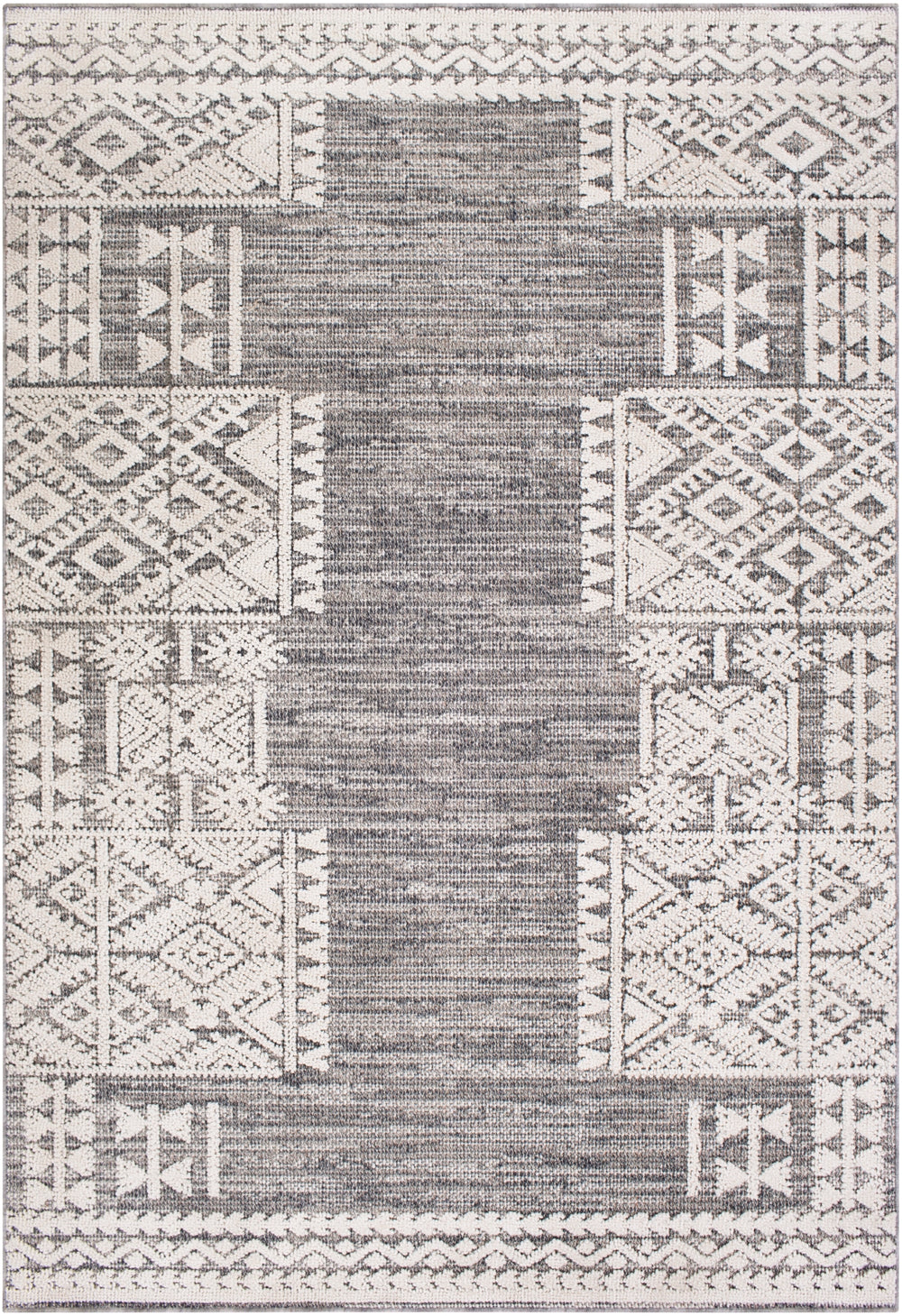 Ariana RIA-2306 Global Polypropylene Rug RIA2306-679 Medium Gray, Taupe, Charcoal, White 100% Polypropylene 6'7" x 9'
