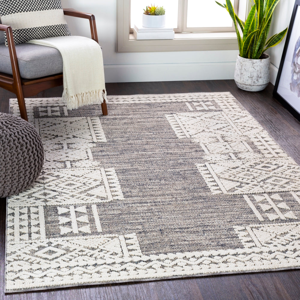Ariana RIA-2306 Global Polypropylene Rug RIA2306-679 Medium Gray, Taupe, Charcoal, White 100% Polypropylene 6'7" x 9'