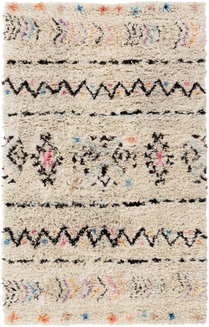 Riad RID-3003 Global NZ Wool Rug RID3003-69 Cream, Black, Bright Pink, Burnt Orange, Bright Purple, Aqua 100% NZ Wool 6' x 9'