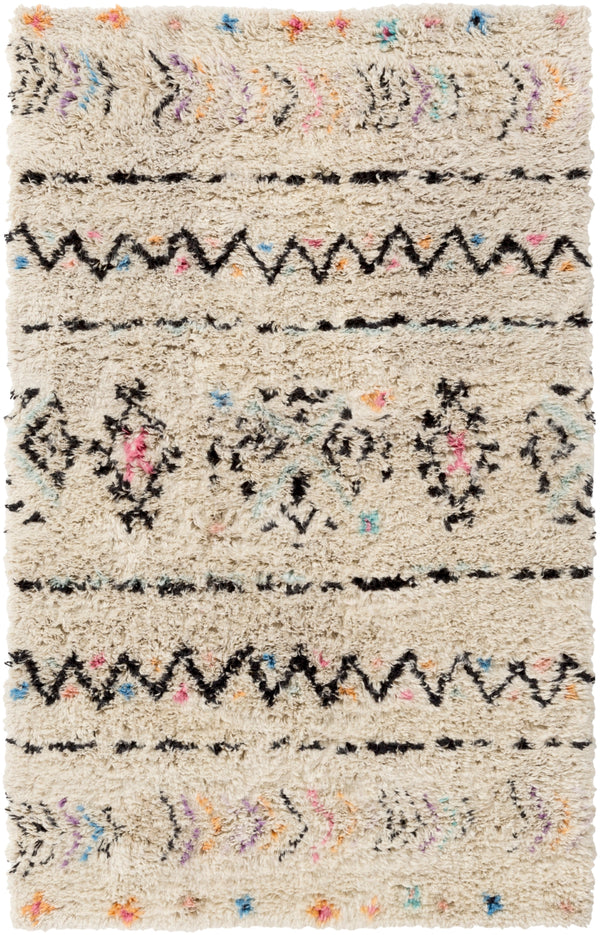 Riad RID-3003 Global NZ Wool Rug RID3003-69 Cream, Black, Bright Pink, Burnt Orange, Bright Purple, Aqua 100% NZ Wool 6' x 9'
