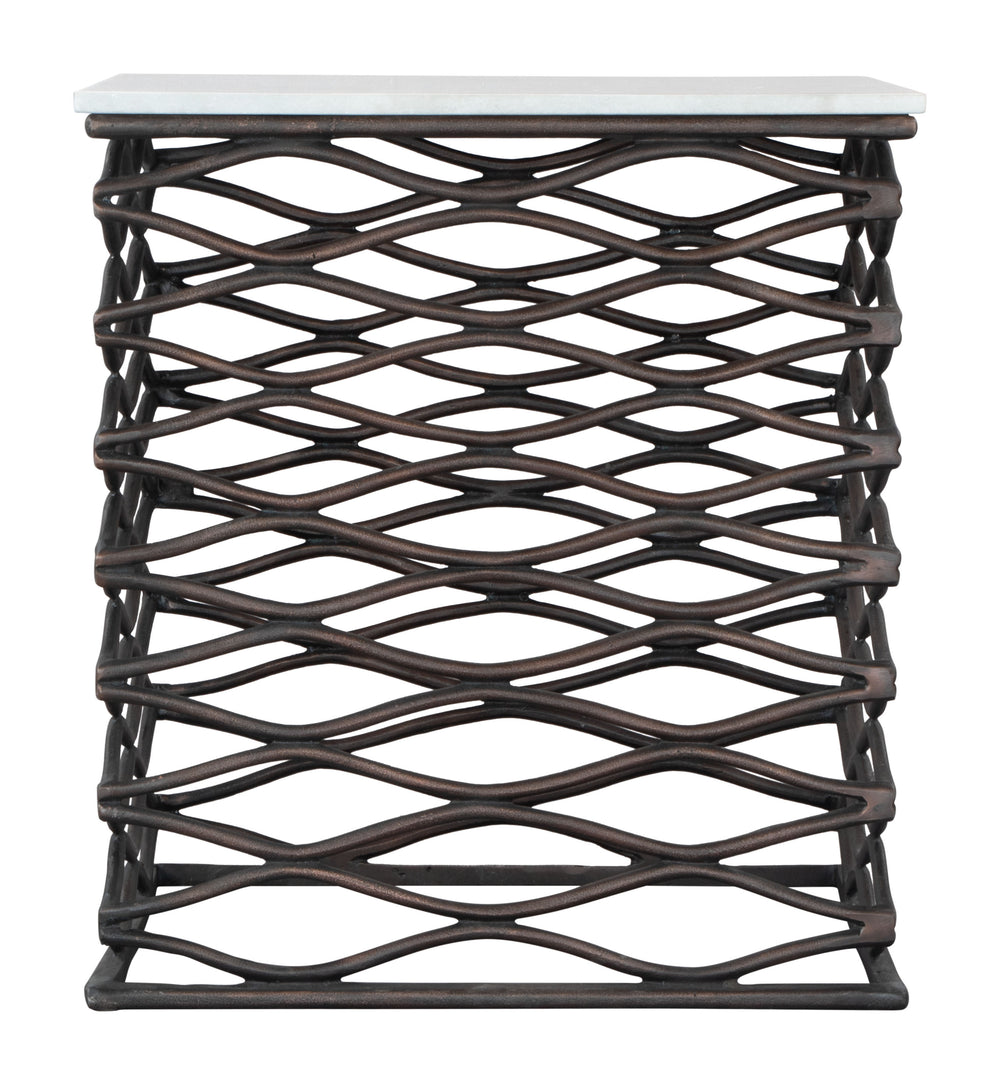 Zuo Modern Duke Marble, MDF, Aluminum Modern Commercial Grade Side Table White, Antique Bronze Marble, MDF, Aluminum