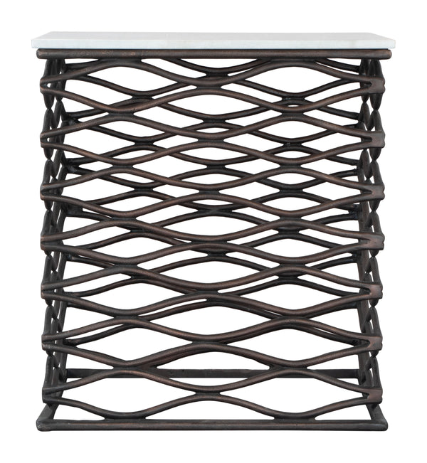 Zuo Modern Duke Marble, MDF, Aluminum Modern Commercial Grade Side Table White, Antique Bronze Marble, MDF, Aluminum