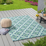 Noble House Jada Indoor/ Outdoor Geometric 5 x 8 Area Rug, Blue and Green